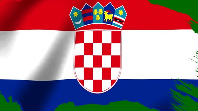 Waving national flag of croatia with artistic brush stroke border design