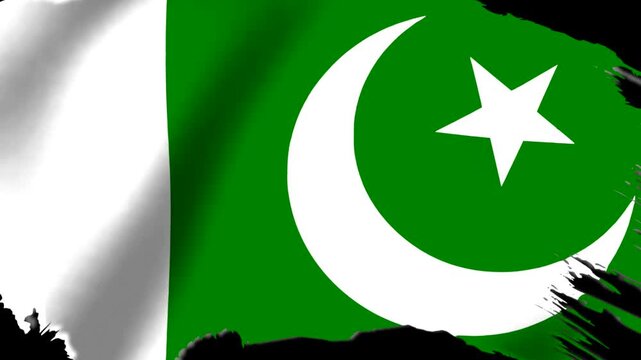 Waving national flag of Pakistan with brush stroke paint texture effect