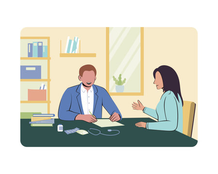 Male Doctor Consulting Patient at Desk
