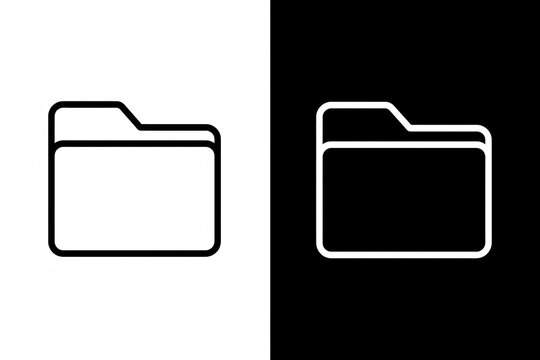 Minimalist Vector File Folder Icon Set for Digital Data Organization and Management in Black and White Outline Style