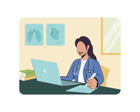 Female Doctor Working on Laptop