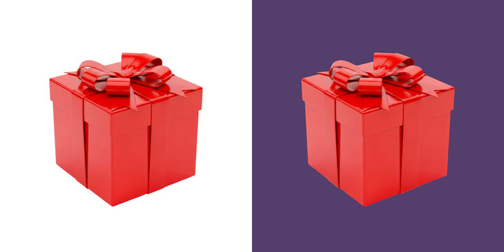 Red gift box with a shiny ribbon bow 3D rendered graphic resource png