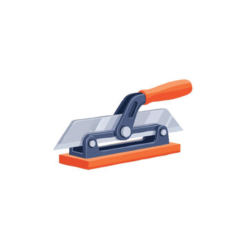 Manual Paper Cutter Guillotine Illustration with Orange Handle and Metal Blade