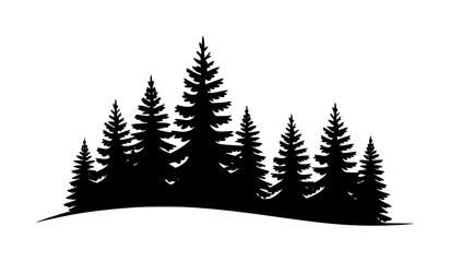 Obraz premium A minimalist black silhouette of a pine forest landscape isolated on a clean white background for use