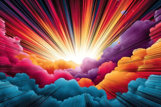 Action superhero comic background with clouds
