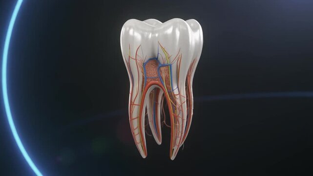 複雑な歯根を持つ人間の大臼歯の精密な3Dビジュアライゼーション