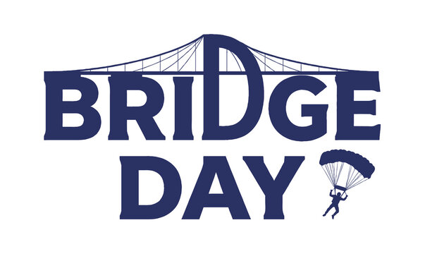 Bridge Day typography, base jumping sports festival typography and silhouette vector illustration