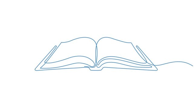 Open book continuous line 4K animation video seamless loop minimal motion, Animated continuous one line drawing of an open book, one line drawing book education concept hand drawn minimalist style pro