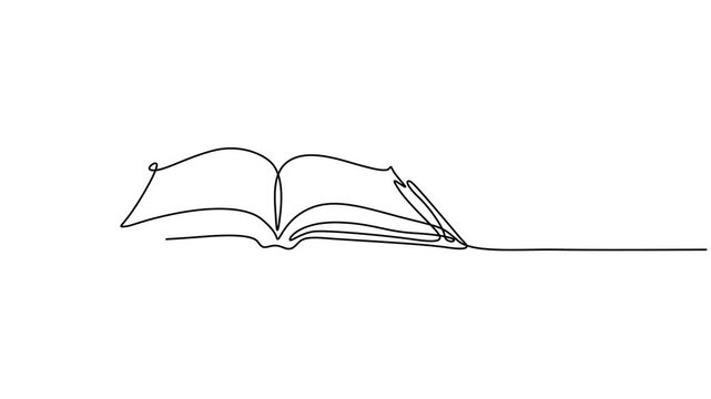 Open book continuous line 4K animation video seamless loop minimal motion, Animated continuous one line drawing of an open book, one line drawing book education concept hand drawn minimalist style pro