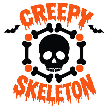 Creepy skeleton skull and bones halloween graphic design with spooky bats skeleton illustration halloween vector scary skeleton bones pattern halloween skeleton celebration illustration