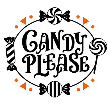 Candy please oval vintage emblem with lollipops and striped candies sweet shop halloween logo candy store retro badge sugar treat dessert label trick or treat black and white logo icon