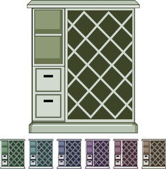 Fototapeta premium wood wine cabinet cartoon. shelf restaurant, rack ry, cellar interior wood wine cabinet sign colorful illustration