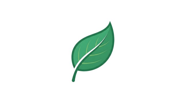 Stylized green leaf icon with simple vein structure isolated on a white background, suitable for nature, organic, ecology, and bio logo design