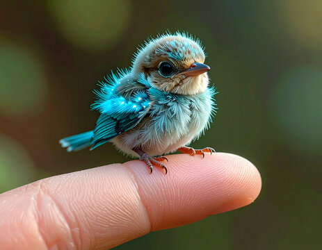 Tiny bird perched finger