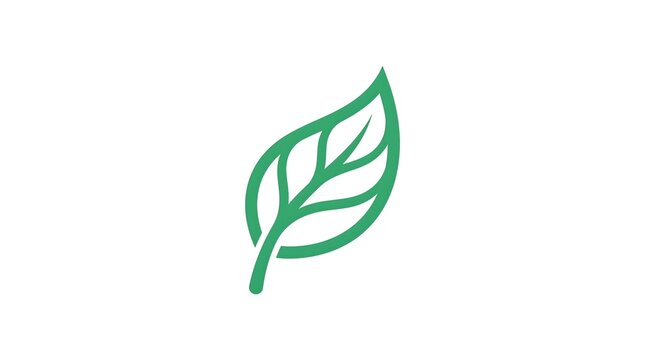 Minimalist green leaf vector icon with clean lines isolated on a white background, perfect for eco-friendly brands, organic products, and nature-themed logo designs.