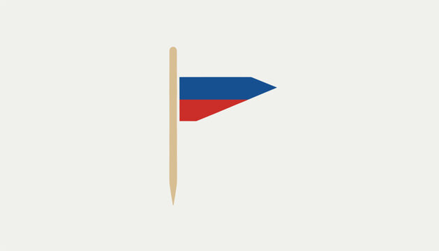 Simple toothpick cocktail flag with a horizontal bicolor design of dark blue and red on a clean light cream background.