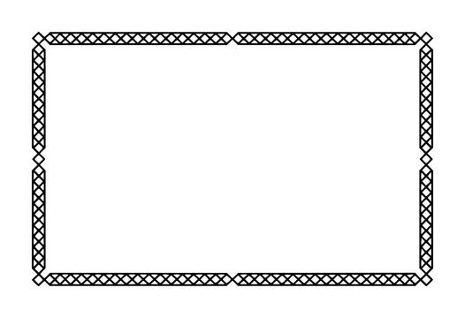 Decorative rectangular frame with geometric celtic knot pattern isolated on a plain white background
