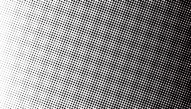 Black and White Halftone Dot Pattern Background with Gradient Density, Abstract Retro Print Texture
