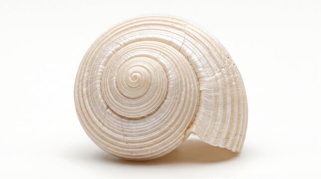Spiral seashell with textured white and beige patterns isolated on white background spiral shell marine life sea snail seashell isolated nautilus seashells geometry ornament collector