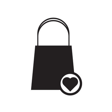Shopping Bag with Heart Shape Line Icon for Favorite Items Vector