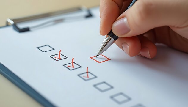 Hand filling out multiple choice test answer sheet with pencil