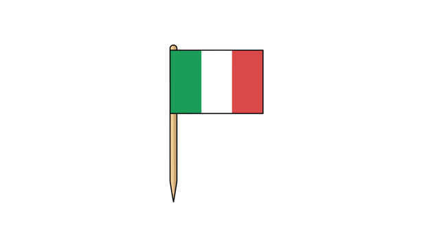 Flag of Italy on a wooden toothpick pole with sharp end isolated on white background for travel design assets.