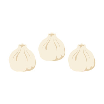 Flat vector icon of fresh steamed soup dumplings isolated on a transparent background set.