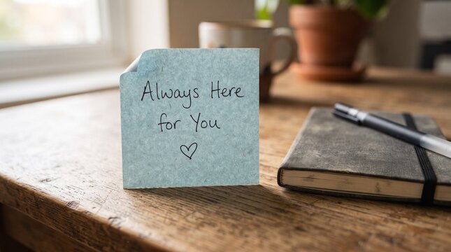Always here for you written on sticky note