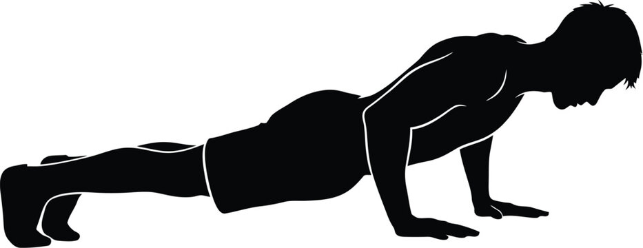 Silhouette of a man doing pushups on white background