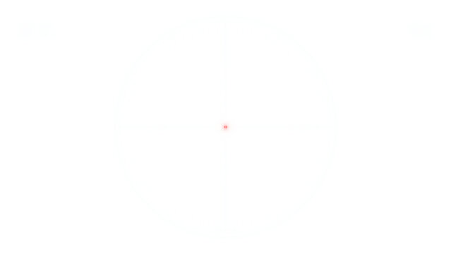 Military tactical scope overlay, mil dot reticle in white monochrome, sniper rifle sight with range and windage marks on transparent background