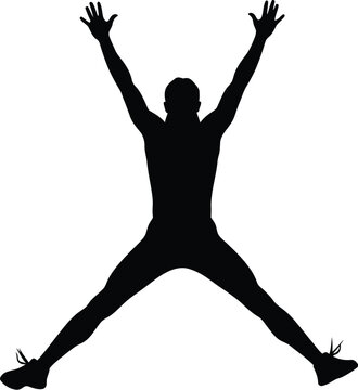 Silhouette of a man performing jumping jacks exercise