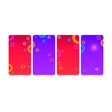 A set of vibrant vertical abstract panels featuring colorful gradients, rounded corners, and playful circular patterns.