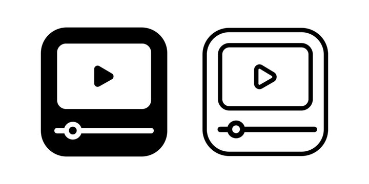Video Player Icon Set &ndash; Flat Vector Illustration on White Background.