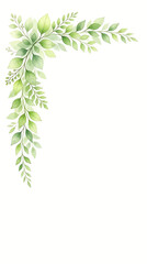 Naklejka premium Elegant watercolor green leaves corner border frame with soft foliage and botanical elements for wedding card invitation