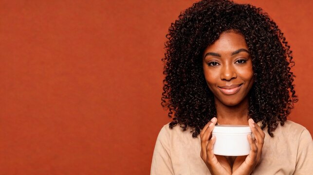 Black Woman with Natural Curls Holding Premium Curl Cream

