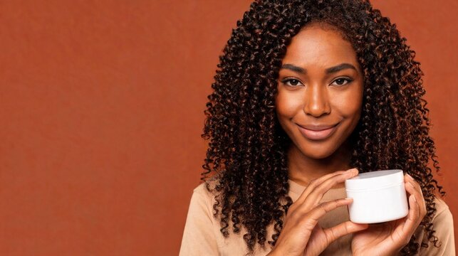 Black Woman with Natural Curls Holding Premium Curl Cream

