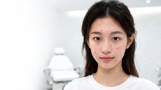 Young Woman with Natural Acne Texture for Dermatology Skincare Campaign
