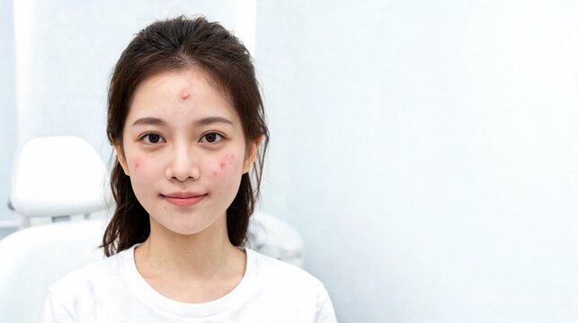 Young Woman with Natural Acne Texture for Dermatology Skincare Campaign

