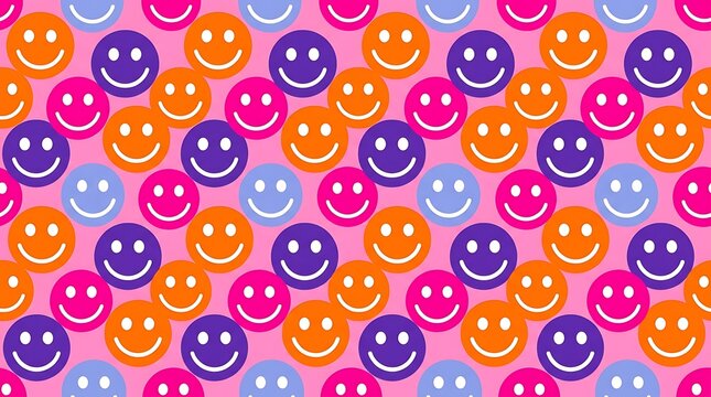 Colorful cute smile face pattern background on pink backdrop with colorful background wallpaper