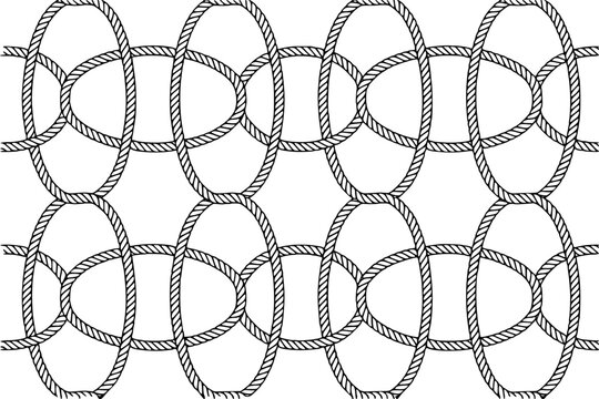 Seamless pattern of interlocking rope ovals creating a geometric grid on a clean white background
