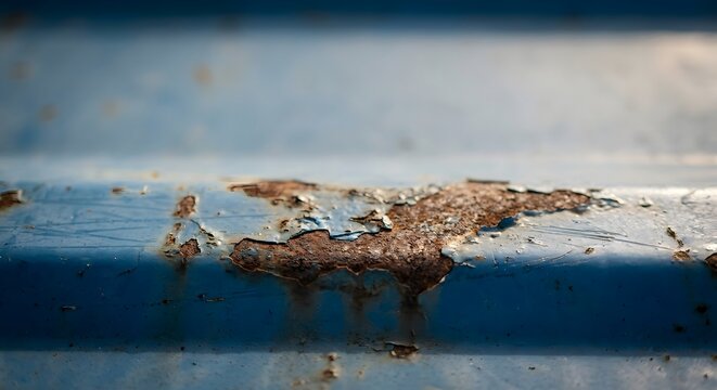 Weathered blue shipping container surface with chipped paint and rust texture