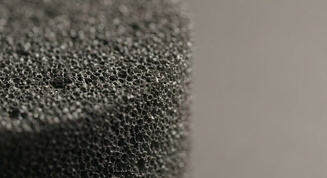 Macro shot of dark high density porous foam buffer packaging material