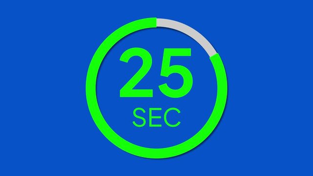 30 second countdown timer animation featuring a green circle and numbers over a blue background.
