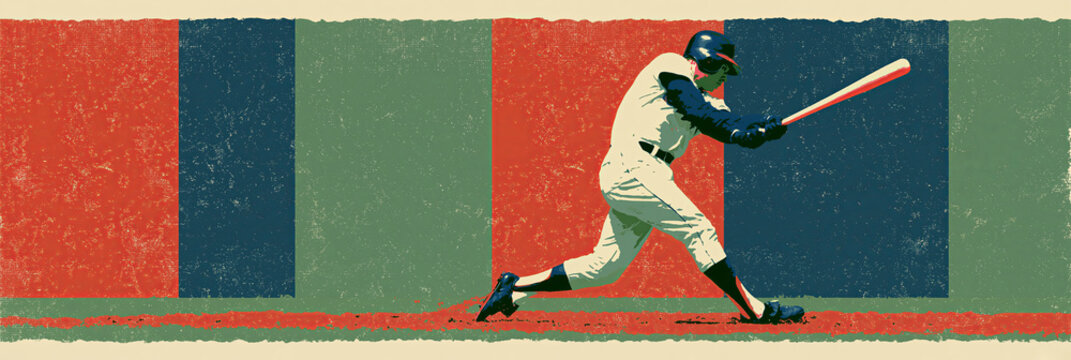 Baseball player preparing to hit in iconic style. Baseball player in batting stance, depicted with a high-contrast, pop art style on a red background