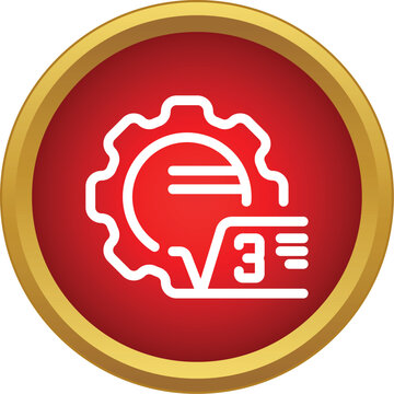 Mathematics formula with square root and equals sign inside a gear symbol on a red circle