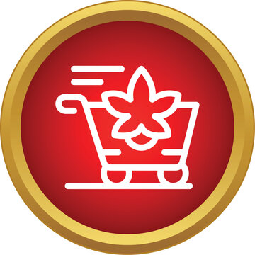 Cannabis leaf in a fast moving shopping cart depicting quick online delivery