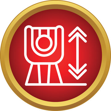 Theodolite instrument measuring elevation with up and down arrows in a red icon