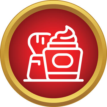 Shaving brush and cream for male hygiene, presented as an icon in a red and gold circle