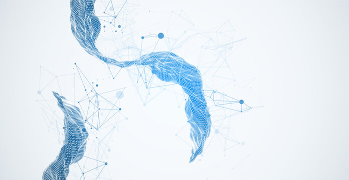Abstract vector illustration of blue wireframe mesh and plexus network.