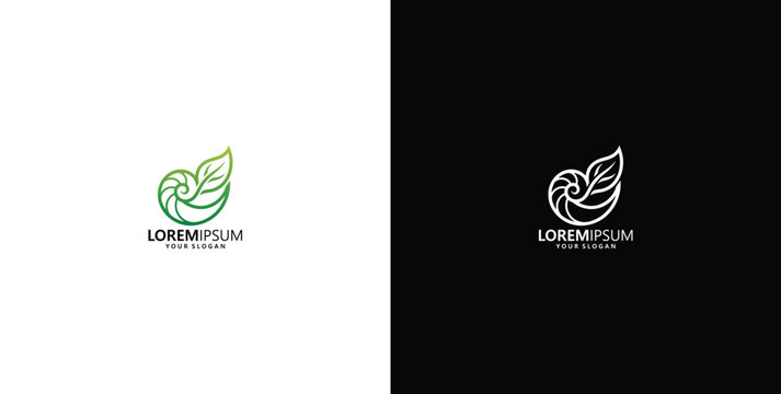 Elegant spiral leaf logo design, representing growth, nature, and organic forms in a minimalist style suitable for eco-friendly brands